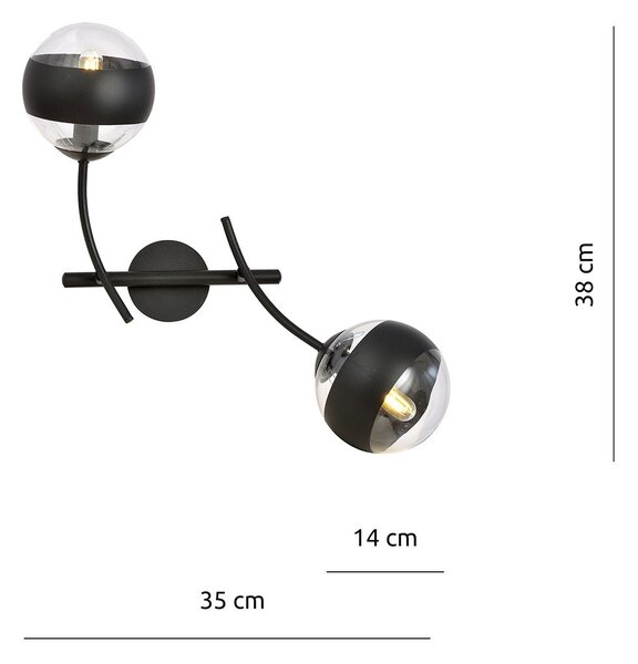 Applique Contemporaneo Loptr Acciaio Nero 2 Luci E14