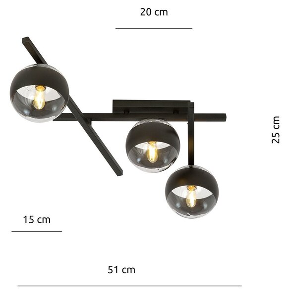Plafoniera Moderna Tefnet Acciaio Nero 3 Luci E14