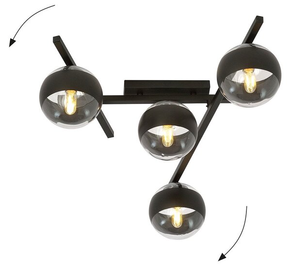 Plafoniera Moderna Tefnet Acciaio Nero 4 Luci E14