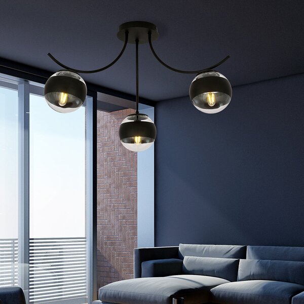 Plafoniera Moderna Polus Acciaio Nero 3 Luci E14