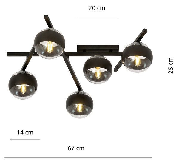 Plafoniera Moderna Tefnet Acciaio Nero 5 Luci E14