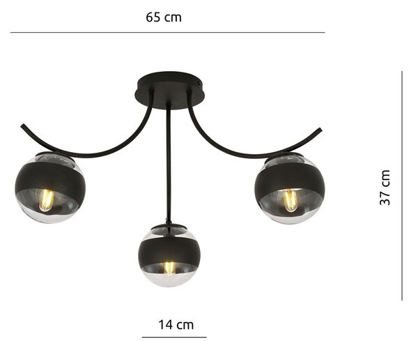 Plafoniera Moderna Polus Acciaio Nero 3 Luci E14