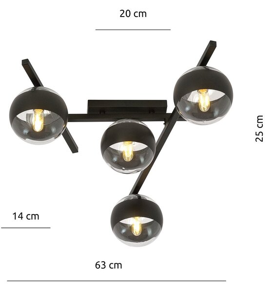 Plafoniera Moderna Tefnet Acciaio Nero 4 Luci E14