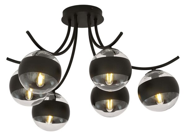 Plafoniera Moderna Polus Acciaio Nero 6 Luci E14