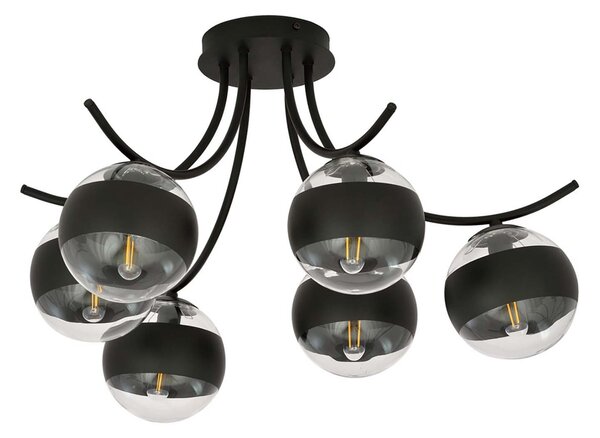 Plafoniera Moderna Polus Acciaio Nero 6 Luci E14