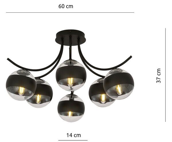 Plafoniera Moderna Polus Acciaio Nero 6 Luci E14