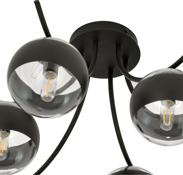 Plafoniera Moderna Polus Acciaio Nero 6 Luci E14