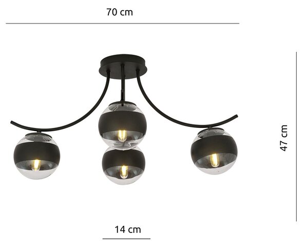 Plafoniera Moderna Polus Acciaio Nero 4 Luci E14