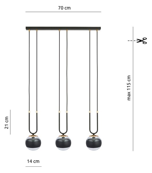 Lampadario Moderno Kreios Acciaio Nero 3 Luci E14