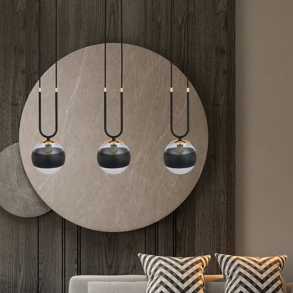 Lampadario Moderno Kreios Acciaio Nero 3 Luci E14