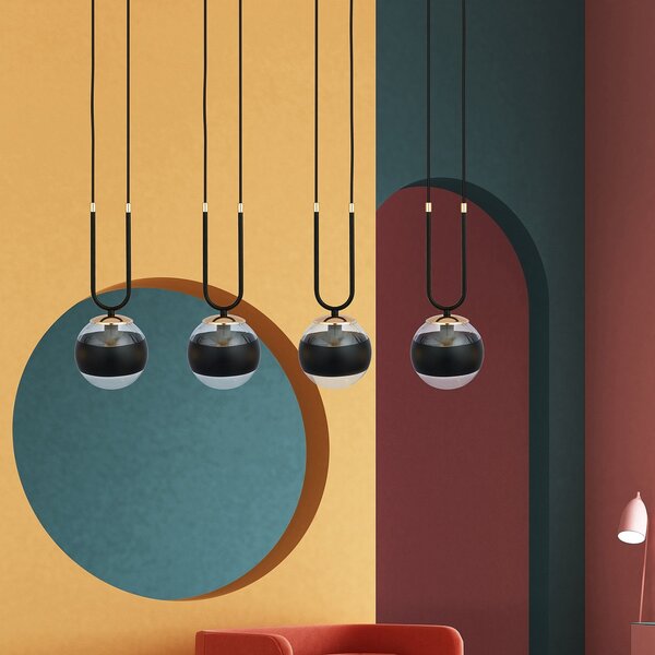 Lampadario Moderno Kreios Acciaio Nero 4 Luci E14