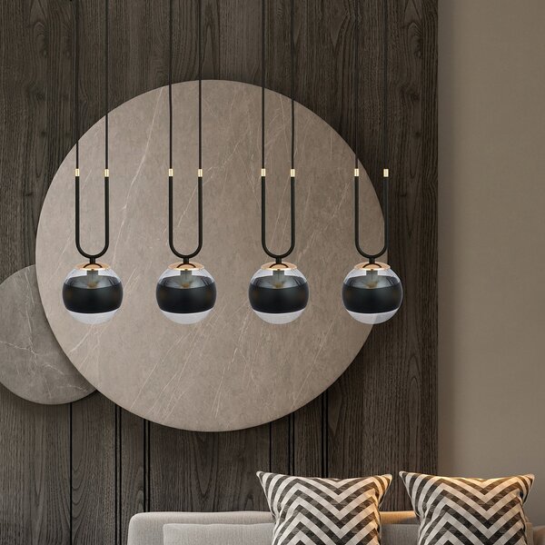 Lampadario Moderno Kreios Acciaio Nero 4 Luci E14