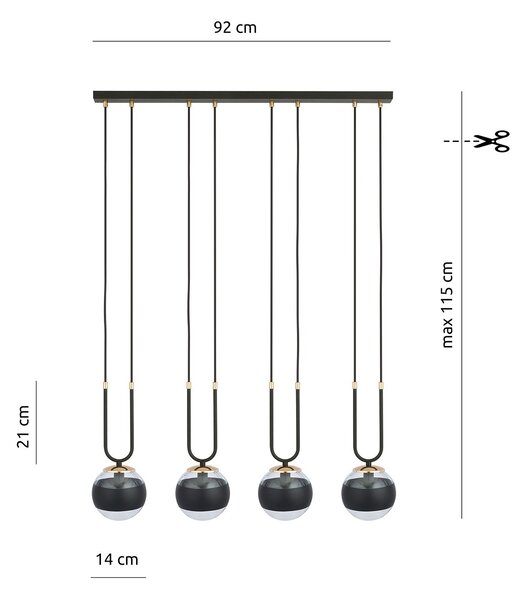 Lampadario Moderno Kreios Acciaio Nero 4 Luci E14