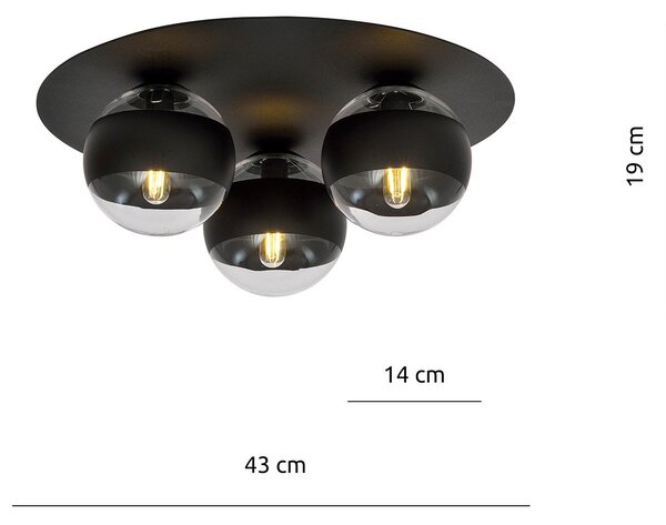 Plafoniera Minimal Orpheus Acciaio Nero 3 Luci E14