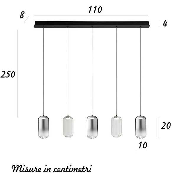 Lampadario perenz illumina hunter s5 br 8160 n lc 8214 led 2000lm vetro fumè specchiato trasparente - Perenz