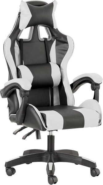 Sedia da gaming, sedia da ufficio ergonomica, poltrona da gaming imbottita con schienale confortevole e regolabile, sedia da gaming con poggiatesta e supporto lombare, colore bianco