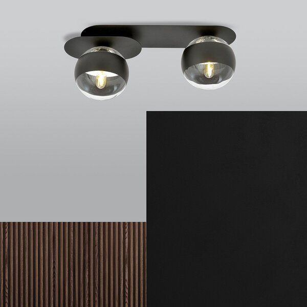 Plafoniera Minimal Patroclus Acciaio Nero 2 Luci E14