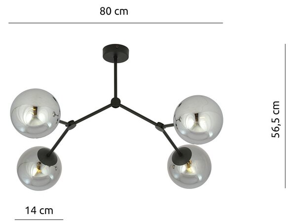 Plafoniera Minimal Selene Acciaio Nero Grigio 4 Luci E14