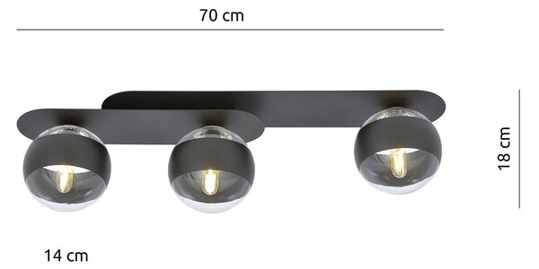 Plafoniera Minimal Patroclus Acciaio Nero 3 Luci E14