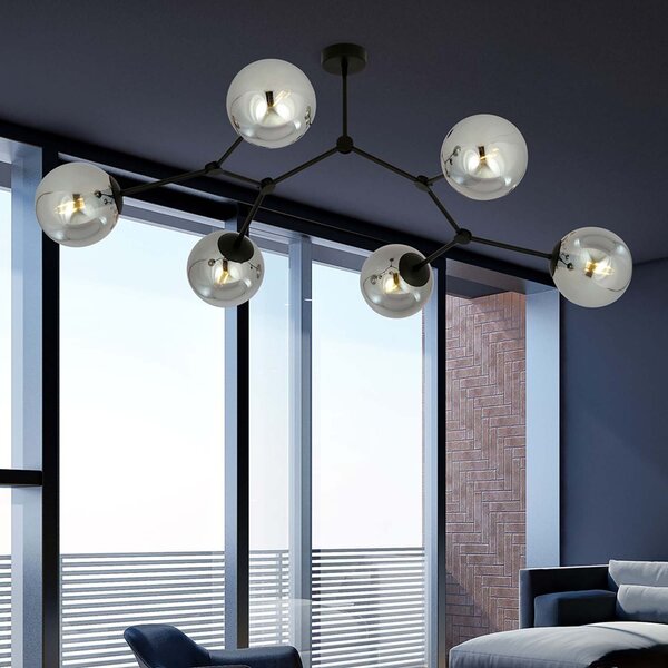 Plafoniera Minimal Selene Acciaio Nero Grigio 6 Luci E14