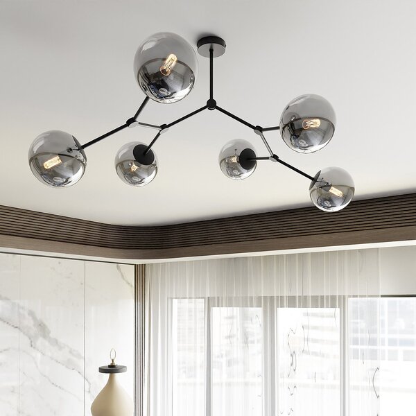Plafoniera Minimal Selene Acciaio Nero Grigio 6 Luci E14