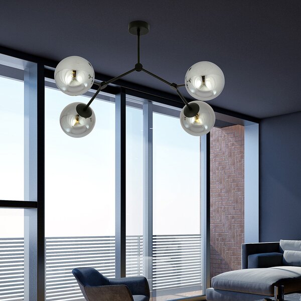 Plafoniera Minimal Selene Acciaio Nero Grigio 4 Luci E14