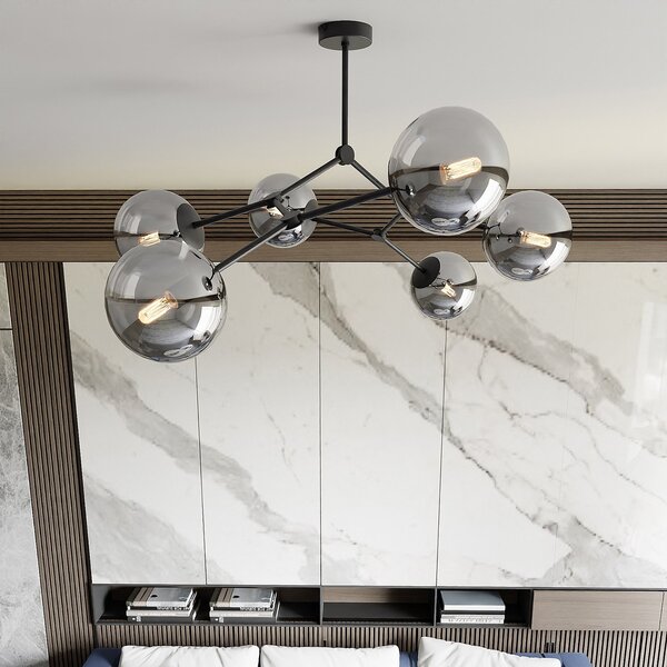 Plafoniera Minimal Selene Acciaio Nero Grigio 6 Luci E14