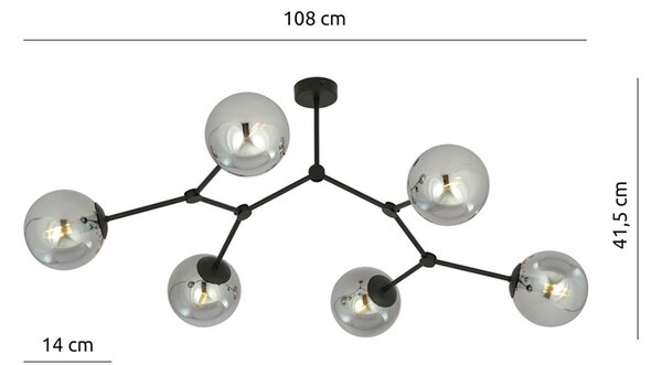 Plafoniera Minimal Selene Acciaio Nero Grigio 6 Luci E14
