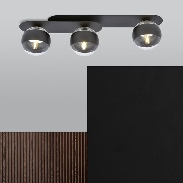 Plafoniera Minimal Patroclus Acciaio Nero 3 Luci E14