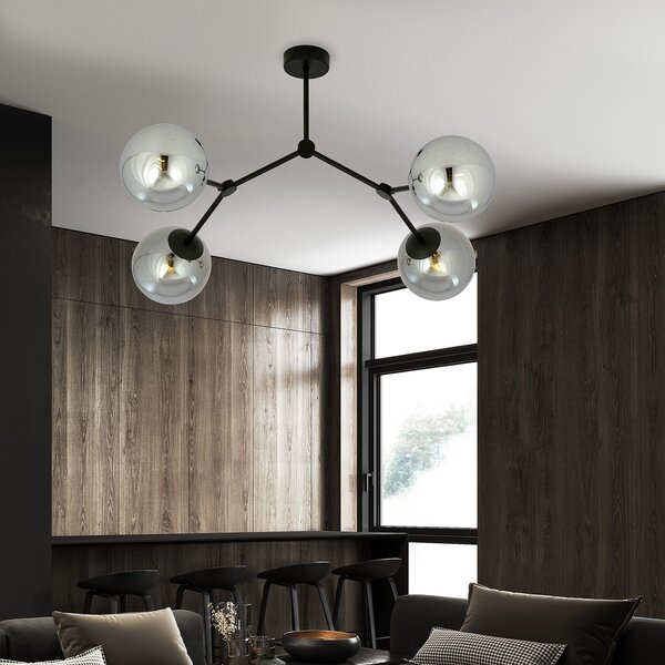 Plafoniera Minimal Selene Acciaio Nero Grigio 4 Luci E14