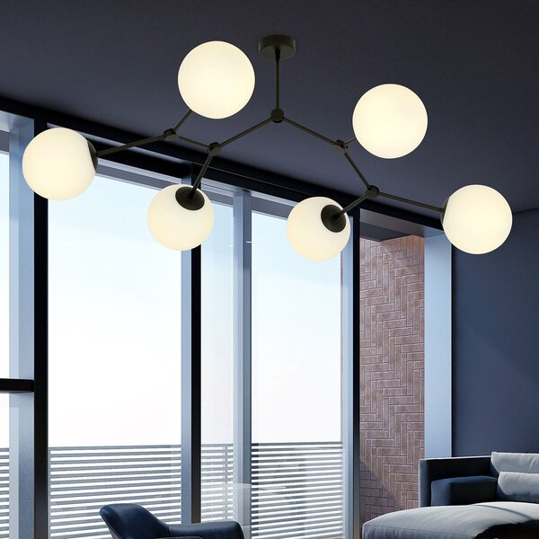 Plafoniera Minimal Selene Acciaio Nero Bianco 6 Luci E14