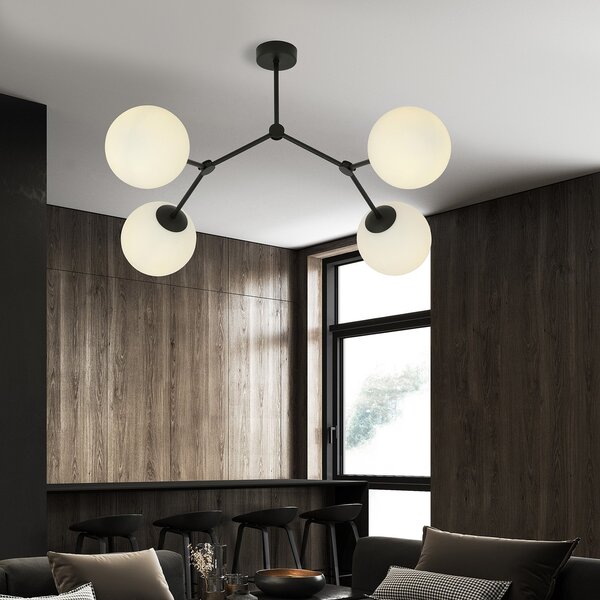 Plafoniera Minimal Selene Acciaio Nero Bianco 4 Luci E14