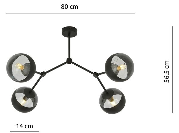 Plafoniera Minimal Selene Acciaio Nero 4 Luci E14