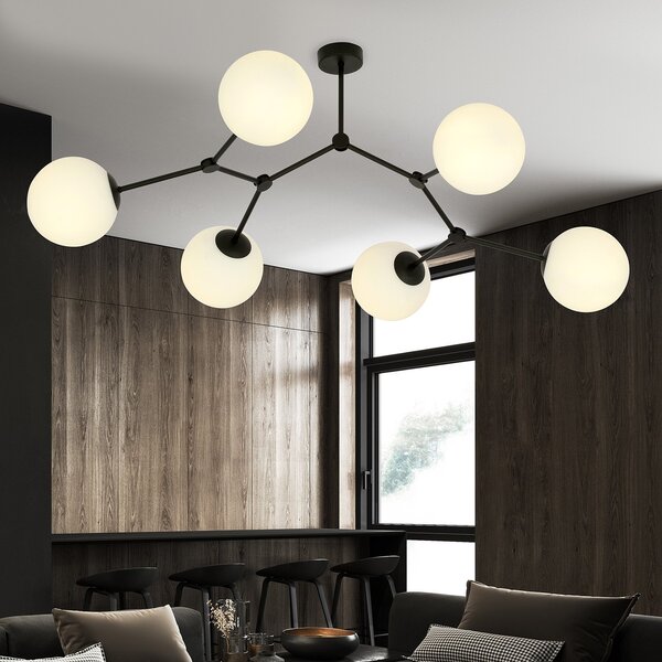 Plafoniera Minimal Selene Acciaio Nero Bianco 6 Luci E14