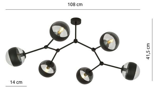 Plafoniera Minimal Selene Acciaio Nero 6 Luci E14