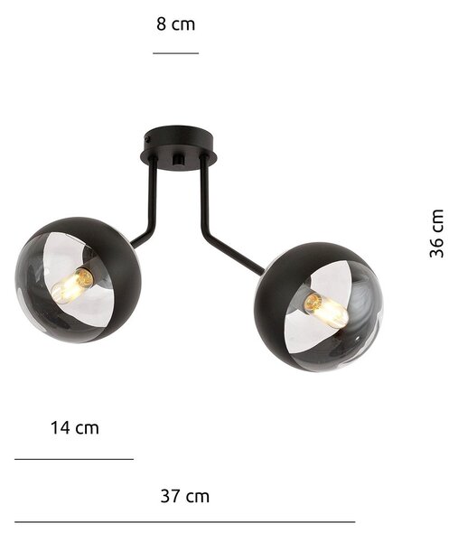 Plafoniera Contemporaneo Themis Acciaio Nero Trasparente 2 Luci E14