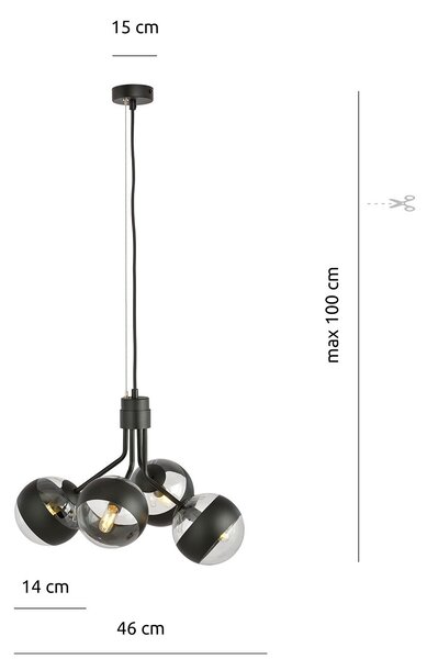 Lampadario Contemporaneo Themis Acciaio Nero 4 Luci E14