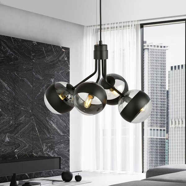 Lampadario Contemporaneo Themis Acciaio Nero 4 Luci E14
