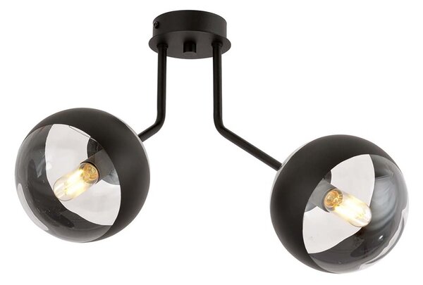 Plafoniera Contemporaneo Themis Acciaio Nero Trasparente 2 Luci E14