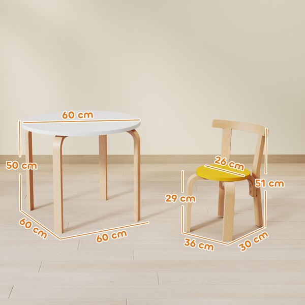 AIYAPLAY Set Tavolo e Sedie per Bambini 3-8 Anni 5 pz con Bordi Arrotondati in Legno Multicolore | Aosom Italy