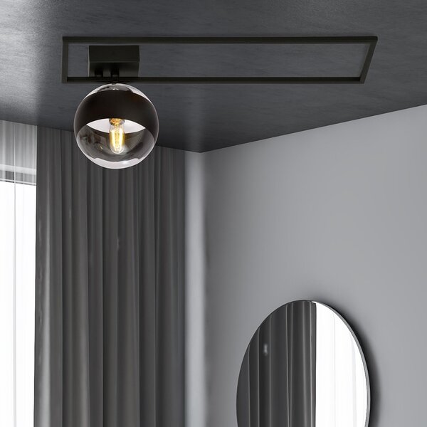 Plafoniera Moderna Perseo Acciaio Nero Trasparente Mod2 1 Luce E14