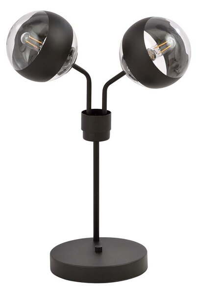 Lampada Da Tavolo Moderna Themis Acciaio Nero Trasparente 2 Luci E14