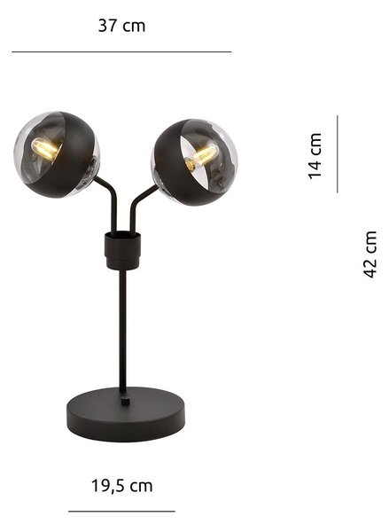 Lampada Da Tavolo Moderna Themis Acciaio Nero Trasparente 2 Luci E14