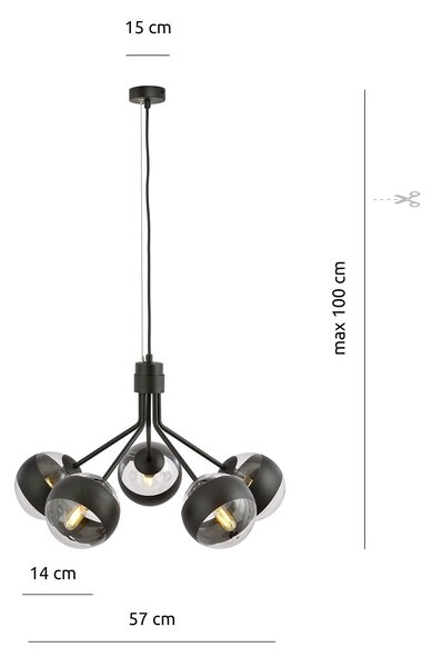 Lampadario Contemporaneo Themis Acciaio Nero 5 Luci E14