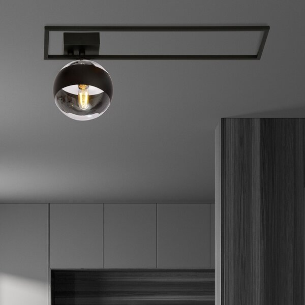 Plafoniera Moderna Perseo Acciaio Nero Trasparente Mod2 1 Luce E14