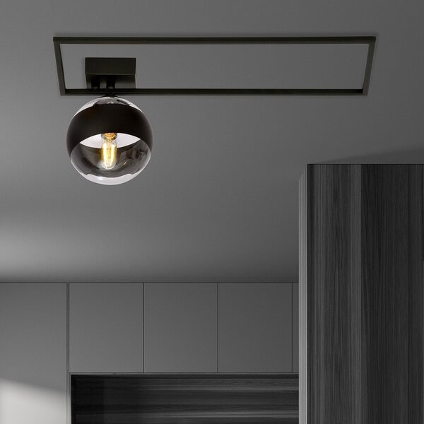 Plafoniera Moderna Perseo Acciaio Nero Trasparente Mod1 1 Luce E14