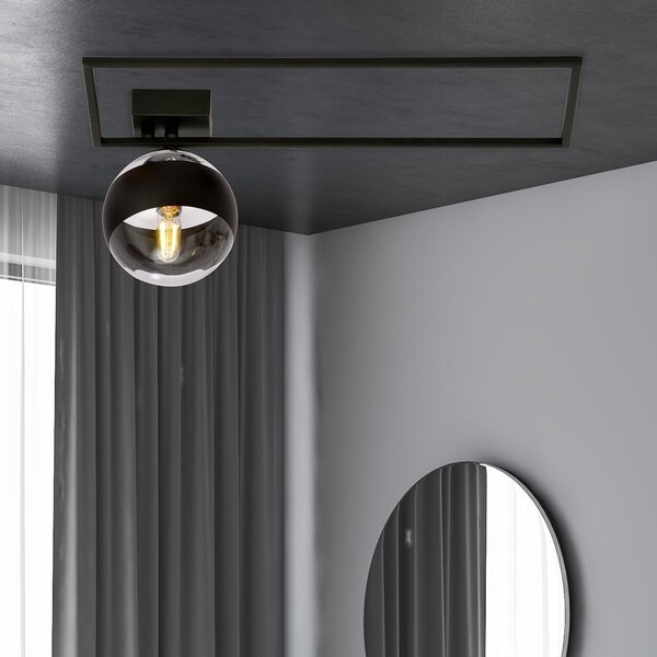 Plafoniera Moderna Perseo Acciaio Nero Trasparente Mod1 1 Luce E14