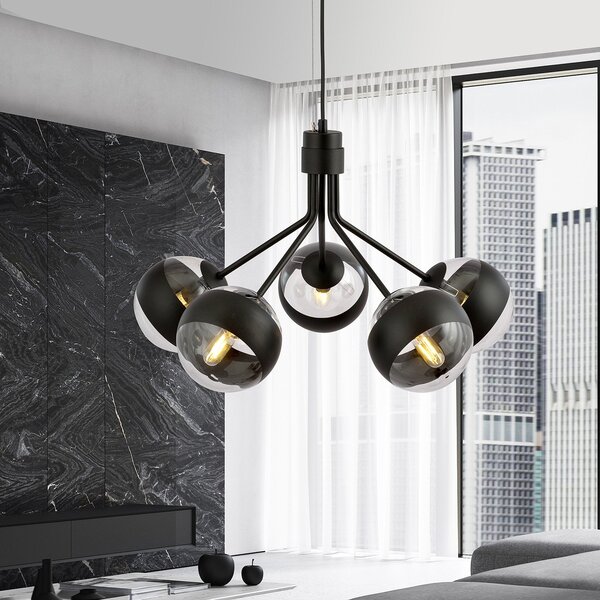 Lampadario Contemporaneo Themis Acciaio Nero 5 Luci E14