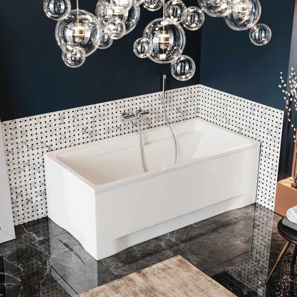Vasca rettangolare 160x75 con grembiule in acrilico, set di scarico e piedini GRATIS | Set completo 4in1 Vasca originale in acrilico Siphon | BADLAND ELZA