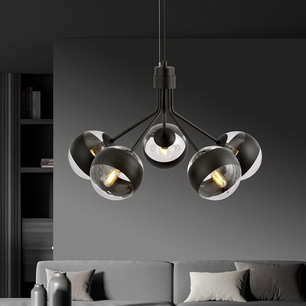 Lampadario Contemporaneo Themis Acciaio Nero 5 Luci E14